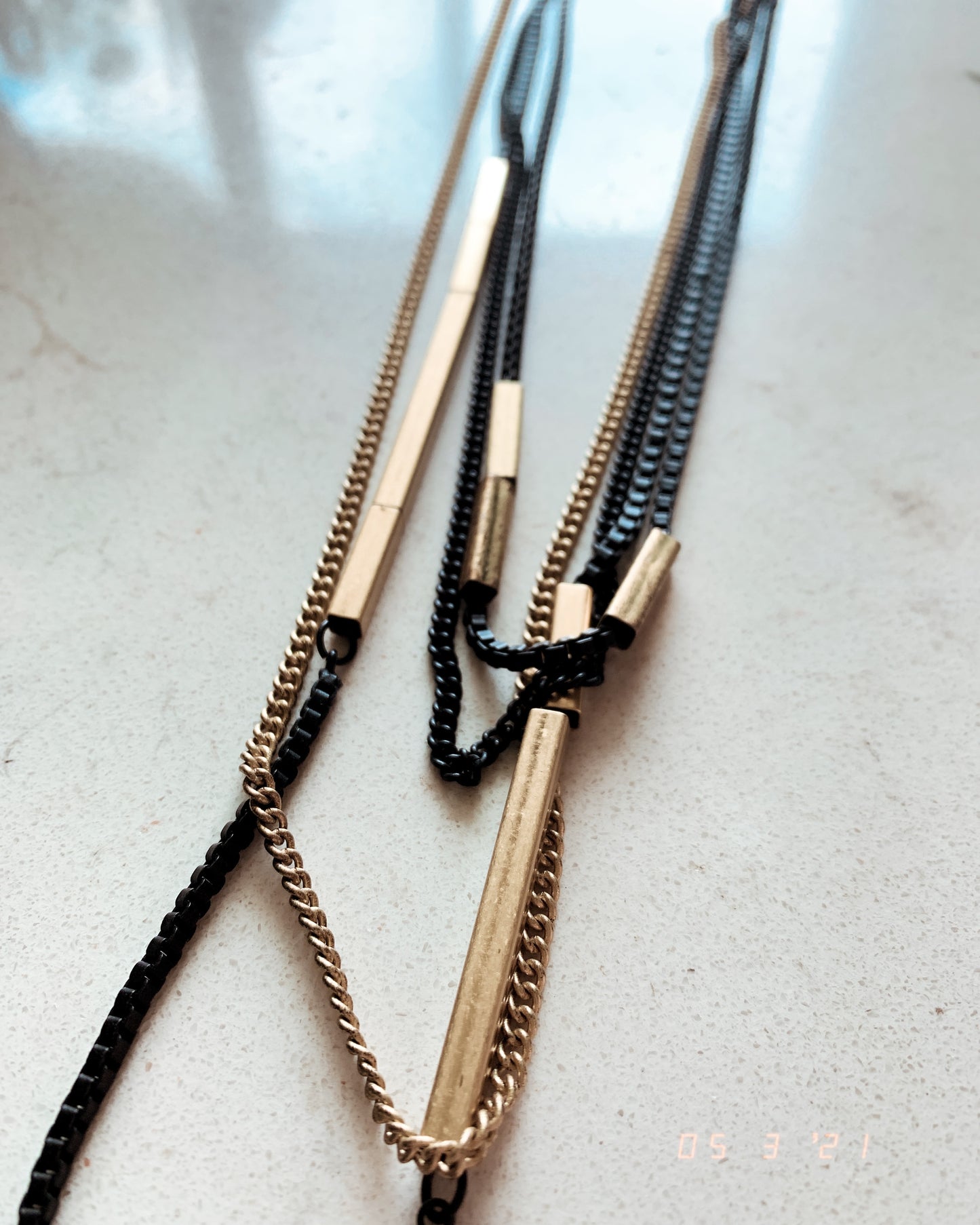 Multi layered black + gold chain necklace